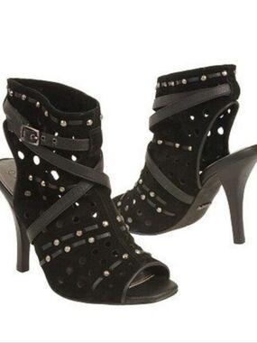 Fergie Black Studded Peep-Toe High Heel Booties